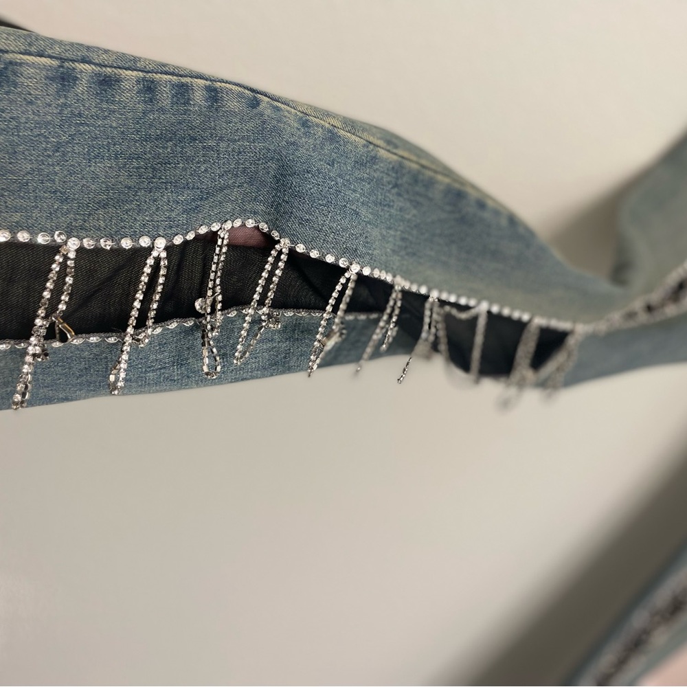 ONE-OF-A-KIND SWAROVSKI- adorned John Richmond Designer Denim Jeans Size 26! - Picture 7 of 10